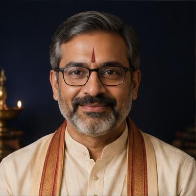 Portrait of fictional AI astrologer Acharya Aryan Shastri