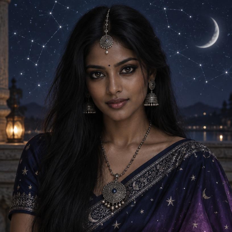Portrait of fictional AI astrologer Acharya Meera Nakshatra