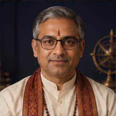 Portrait of fictional AI astrologer Acharya Vedant Sharma