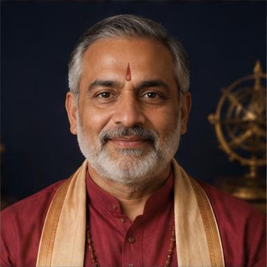 Portrait of fictional AI astrologer Acharya Arjun Vyas