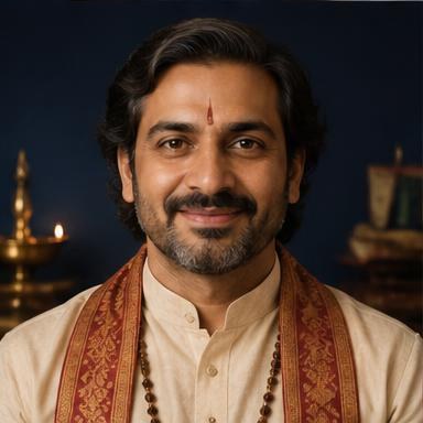 Portrait of fictional AI astrologer Acharya Aditya Som